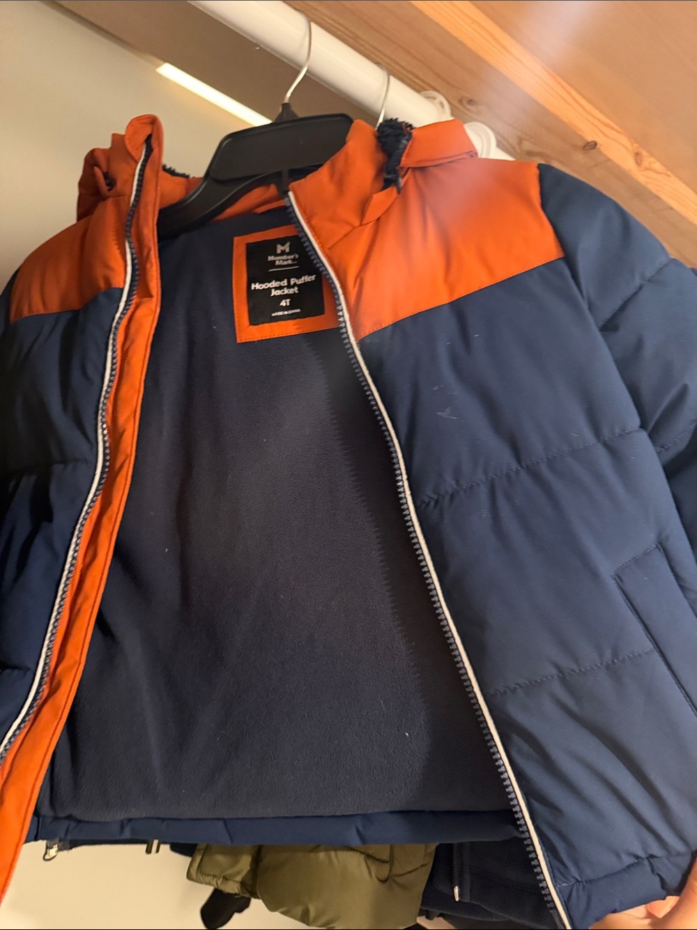 Kids Hooded Puffer Jacket - Navy and Orange